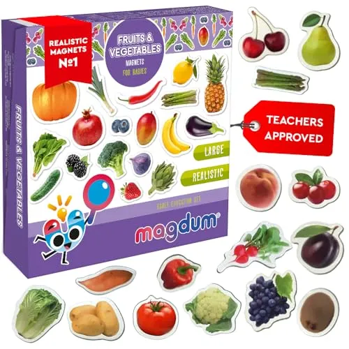 Magdum 50 OBST & BEEREN & GEMÜSE FOTO Magnete Kinder für magnettafel - Magnet spielzeug kinder - Kühlschrankmagnete Kinder - Kühlschrank Magnete set Kinder -Spielzeug ab 3 jahre -Lernspiele ab 3 jahre