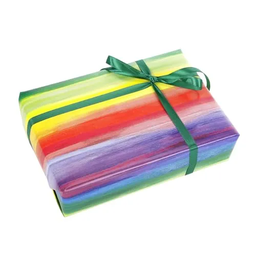 Regenbogen-Farben gestreiftes buntes Geschenk-Papier 50 cm x 50 m Rolle Geschenk-Verpackung