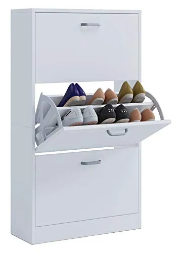 VCM Holz Schuhschrank Sipos L Weiß | Platzsparendes Design - Schuhschrank für ca. 18 Paar Schuhe mit 3 Kippern, ideal für kleine Flure. Maße: H. 105 x B. 59 x T. 22 cm - die perfekte Lösung für Ihre Schuhsammlung.