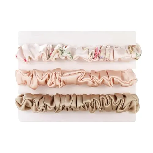 Michooyel 3 Stück Seiden Haargummis Damen 100% reine Maulbeerseide, 1.5cm Mini 16 Momme Seide Haarringe mit Gummiband, Haargummis für Damen Silk Scrunchies