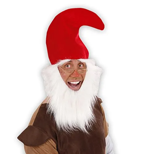 Amakando Zwergenmütze und Bart Roter Zwerg Mütze Zwergen Zipfelmütze Vollbart Wichtelmütze Weihnachten Gnom Hut Elfen Fantasy Mottoparty Accessoire Karneval Kostüm Zubehör