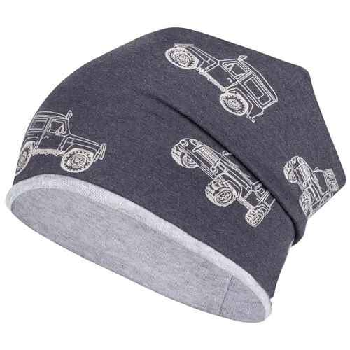 Smarilla Mütze Junge Herbst Übergang Stoffmütze Beanie Kindermütze Allover-Print, Größe: 54-56, Farbe: Graphitgrau-Jeep