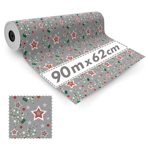Rolle Geschenkpapier Weihnachten Kiefer grau 62 cm x 90 m – Geschenkpapier für Weihnachten, Recycling 1 x