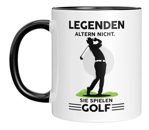 Legenden Altern nicht. Sie spielen Golf - Lustige Golf Tasse für Golfer & Golfspieler – Geschenkidee – Golfball Becher – Geburtstagsgeschenk – Kaffeebecher (Schwarz)