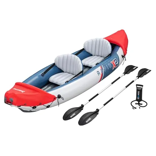 Bestway® Hydro-Force® Kajak-Set Rapid™ X2 – Ideal für 2 Erwachsene - Kanu für Freizeit: Robustes Kajak-Set mit 3 Luftkammern, ergonomischen Sitzen und umfangreicher Ausstattung für ein optimales Wasserabenteuer.