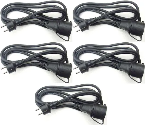 5x 2,5m Schuko Gummikabel 3x1,5mm² H07RN-F für Aussen IP44 Verlängerungskabel