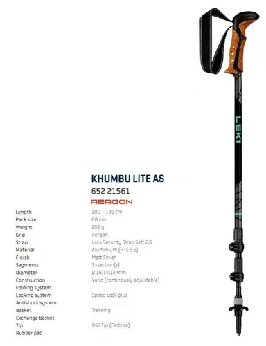 LEKI Khumbu Lite AntiShock Trekking-Stöcke 100 - 135 cm - Wanderstöcke mit DSS Antishock System, reduzieren Belastungen um bis zu 40% und bieten perfekten Grip durch AERGON Griff für ein angenehmes Handling.