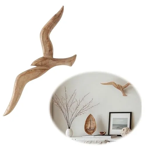 LS-LebenStil Wand-Deko Möwe - Möwe Holz 46cm - Maritim Wand-Objekt - Wandhänger Deko-Figur Wand-Kunst Hänge-Dekoration Vogel Wohnzimmer Schlafzimmer Badezimmer Flur Wohn-Dekoration zum Aufhängen