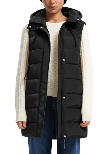 QS Funktionsweste Warm wattierte Steppweste mit Kapuze - Funktionswesten für Outdoor-Abenteuer: Stylische, wattierte Steppweste mit Kapuze, die dich warm hält und praktischen Taschen bietet - ideal für Alltag und Freizeit!