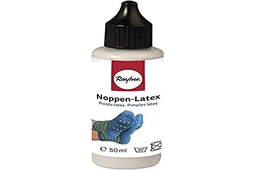 Rayher Hobby Noppen-Latex 50 ml - Rutschfester Sockenstopper - Stoffmalfarbe für rutschfeste Sohlen auf Strümpfen und Socken, 50 ml Flasche mit Malspitze, einfach aufzutragen und waschbar bis 40°C, ideal für Kinder.