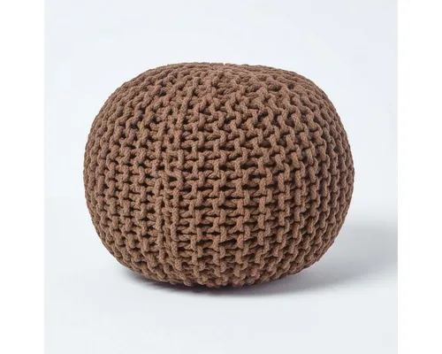 Homescapes Runder Strickpouf aus 100% Baumwolle, braun - Eleganter runder Pouf in Schokoladenbraun, ideal als Fußhocker oder Beistelltisch. Aus robustem Baumwollstrick und komfortabler Polyesterfüllung für vielseitige Nutzung.