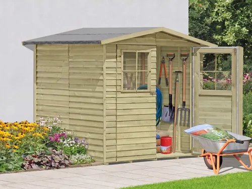 Gerätehaus Hamburg 1 (zweiflügelig) 180x145x210cm – Robustes Gartenhaus - Stilvolles und langlebiges Gartenhaus mit 2 Türen und 2 Fenstern. Perfekt für die Aufbewahrung von Gartenwerkzeugen. Einfache Montage und druckbehandelt für zusätzliche Haltbarkeit.