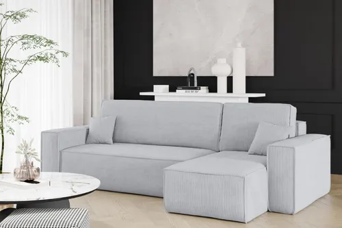 Kaiser Möbel Ecksofa mit Schlaffunktion und Bettkasten - BEST Dicker Cord Grau - Sofa L-Form mit Schlaffunktion und praktischem Bettkasten, ideal für gemütliche Abende und entspannte Nächte. Universell einsetzbar und in modernem Design.