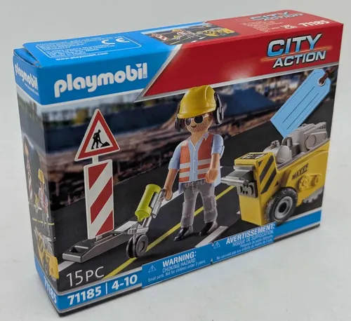 PLAYMOBIL 71185 Bauarbeiter mit Spurmaler und Kantenfräser bzw Asphaltfräse  NEU