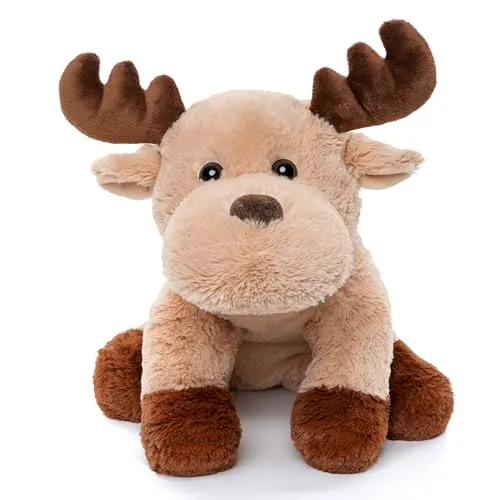 WEIGEDU Plüsch Elch Hirsch, Beige & Braun, 32 cm | Weiches Kuscheltier Rentier mit Geweih, Sitzendes oder liegendes Stofftier, Für Kinder Spielzeug & Deko