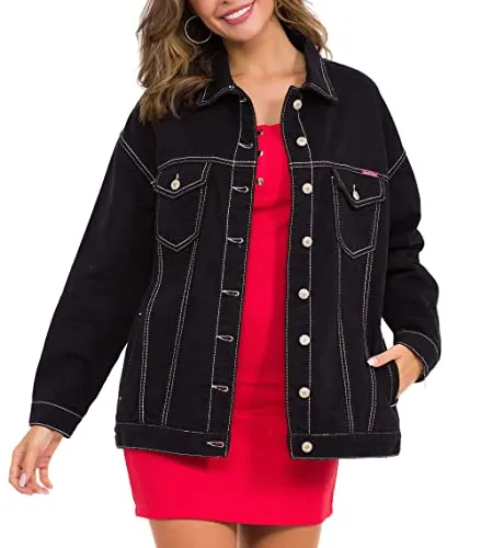 Cipo & Baxx Damen Jacke WJ211 Schwarz – Stilvolle Jeansjacke für jeden Anlass - Funktionsjacken: Klassische Jeansjacke im Casual Streetwear Look mit praktischen Knopfleisten und Brusttaschen – ideal für Alltag und Freizeit.