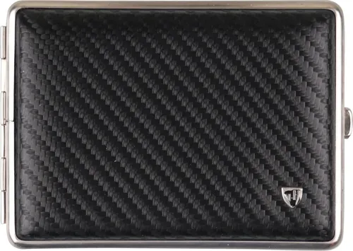 Zigtt.-Etui v.H. Leder Carbonopt.schw.Rahm.nickel matt 100mm