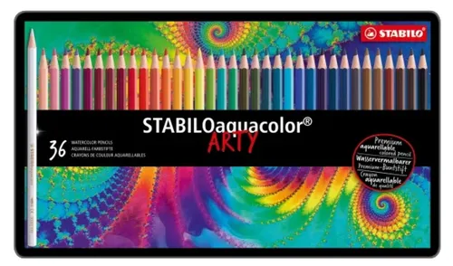 Stabilo Aquarellstifte aquacolor ARTY, 36 Farben im Metall-Etui - Schreibutensilien mit 36 wasservermalbaren Buntstiften im hochwertigen Metall-Etui, ideal für Aquarelltechnik und kreative Farbenspiele.