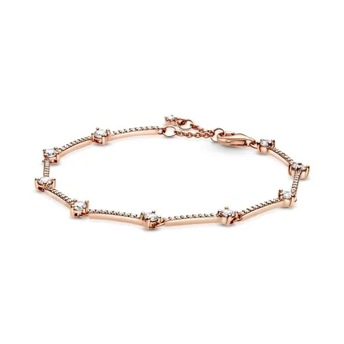 PANDORA Funkelnde Pavé-Stäbe Armband in Roségold mit 14 Karat rosévergoldete Metalllegierung und Cubic Zirkonia Steinen Timeless Collection, 18cm