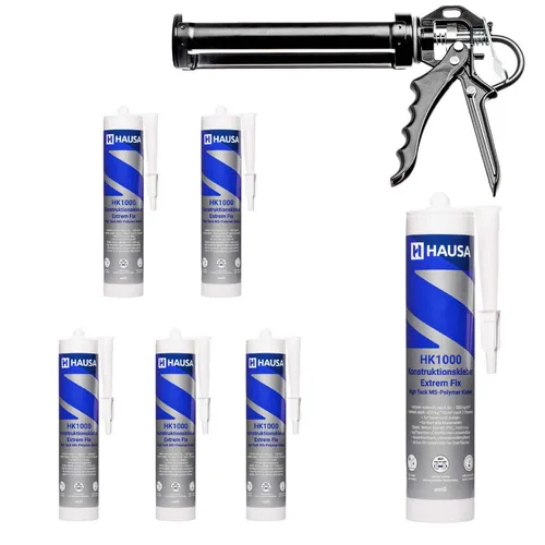 6x Konstruktionskleber + Kartuschenpresse High Tack Alleskleber Spiegelkleber