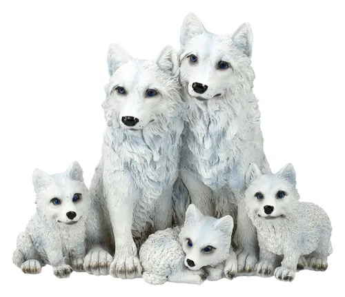 Figuren Shop GmbH Tierfigur Wolf Familie weiß - Protected Pups Deko - Wunderschöne Wolfsfamilie als dekoratives Element für Ihr Zuhause. Ideal für Tierliebhaber, die eine besondere Deko suchen. Stöbern Sie in unserem vielfältigen Angebot an Tierfiguren!  
