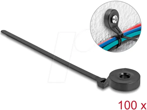 Delock Kabelbinder mit Befestigungsöse schwarz 180 x 6 mm, 100 Stück - Robuste Kabelbinder mit Befestigungsöse für sicheres Bündeln und Befestigen von Kabeln und Leitungen. Ideal für Haushalt, Werkstatt und Industrie. Langlebiges Nylon, Zugfestigkeit bis zu 22 kg.