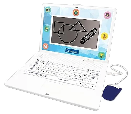 LEXIBOOK, JC599i2 Zweisprachiges und spanisches/englisches Lernspielzeug, Spielzeug für Kinder, 170 Aktivitäten zum Lernen, Spielen und Musik, großes Display, Weiß/Blau