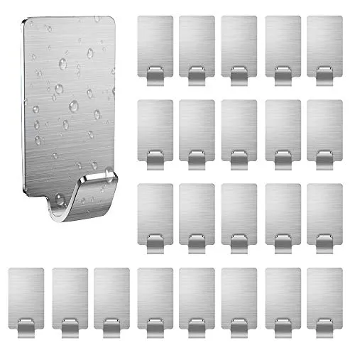 Karrong 24 Stk. Haken Selbstklebend Edelstahl, Handtuchhaken Kleiderhaken Wandhaken Klebehaken Edelstahl Selbstklebend Ohne Bohren Wasserfest, für Decke Bad Küche Badezimmer