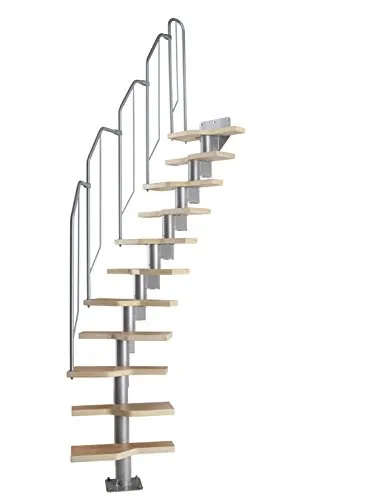 DOLLE Raumspartreppe Buche Multiplex, anpassbare Treppe für individuelle Raumverhältnisse - Baustoffe: Flexible Mittelholmtreppe mit 11 stabilen Multiplexholz-Stufen, ideal für Geschosshöhen von 222 bis 276 cm.