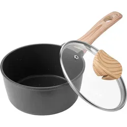 VEVOR antihaftbeschichteter Kochtopf Stielkasserolle 1,42 L mit Deckel aus gehärtetem Glas, Suppentopf Gemüsetopf mit abnehmbarem Griff, Milchtopf aus Aluminiumlegierung Gemüsetopf, Schwarz