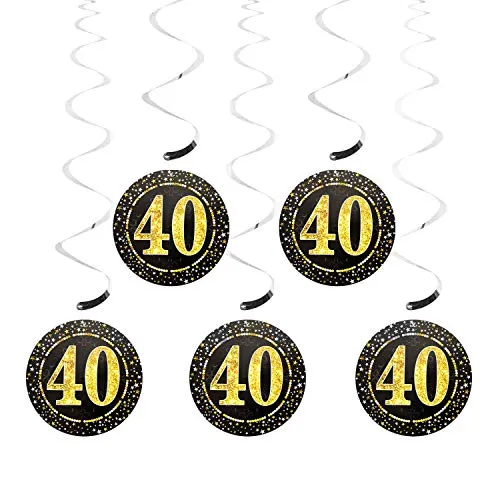 Oblique Unique® 5 Deckenhänger Wirbel Spiral Girlanden mit Zahl 40 Rund Deko für Geburtstag Jubiläum Party Feier UVM. Silber Schwarz Gold