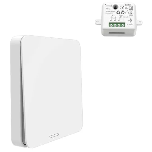 Didikit Wireless-Fernsteuerungsschalter-Set: Batterielos, Mini-Empfänger, 200m Reichweite, 433MHz Funksender, kinetische Energie, Hin- und Her-Schaltung, wandmontierte ON/OFF-Steuerung für Beleuchtung