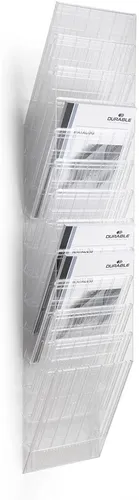 Durable Prospekthalter 1709763400 Flexiboxx - Wandprospekthalter für 12 A4-Flyer, aus transparentem Kunststoff, erweiterbar und ideal für eine übersichtliche Präsentation Ihrer Informationen.