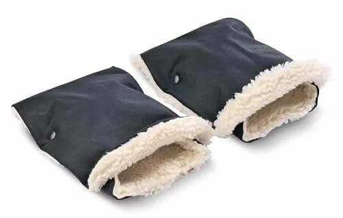 SENSILLO - Kinderwagen Handwärmer - Handschuhe Kinderwagen - Handmuff mit wasserabweisendem Polyester und Kunstfell, mit Druckknöpfen - Für Kinderwagen mit einem oder zwei Griffen – Schwarz