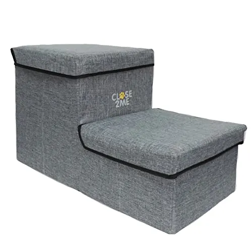 Close2Me PetStair Deluxe - Zweistufige Haustiertreppe mit Stauraum, ideal für Haustiere bis 15 kg und strapazierfähigem Polyesterbezug