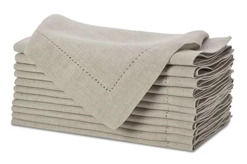 Sweet Needle Leinenservietten 12er-Set Hohlsaumservietten Naturfarben 50x50cm 100% europäische waschbare Flachsservietten. Ideal für Küche, Weihnachten, Hochzeit, Restaurant und den täglichen Gebrauch