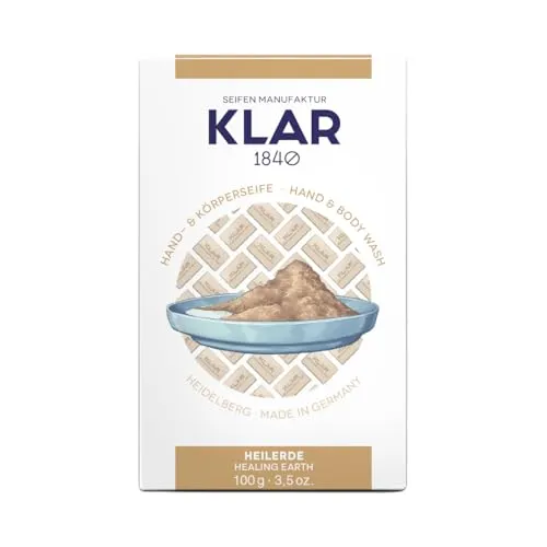 KLAR Heilerdeseife 100 g - Körperseife mit naturreiner Heilerde, ideal zur unterstützenden Behandlung von Akne und Neurodermitis, dermatologisch getestet und frei von künstlichen Duftstoffen.