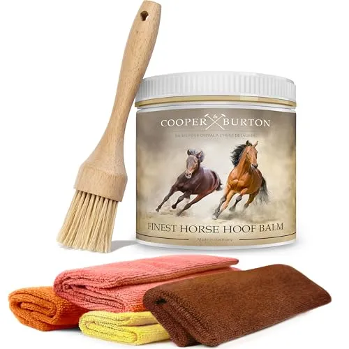 COOPER & BURTON Hufbalsam für Pferde | Hufpflege mit natürlichen Ölen für gesunde Hufe 500ml | Schützt vor Rissen | Intensive Pflege für Pferdehufe (Hufbalsam 500ml + Pinsel + 4X Mikrofasertücher)