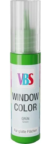 VBS Window Color 20ml wasserbasiert, wasserverdünnbar, wasserfest, lichtecht, geruchsneutral, Linerflasche, Fensterdekorationen Malfarbe Farbe Bastelfarbe Grün