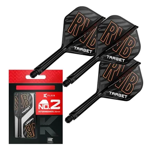 Target Darts Raymond Van Barneveld K Flex Flights und Shaft System, No.2 (Intermediate, 26mm) | 3er Pack Kflex All In One Flights, Player Edition Darts Zubehör | K-Flex Dart Schaft