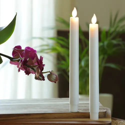 LED Stabkerzen Tafelkerzen bewegliche Flamme Dinner Spitzkerzen 2er Set weiß