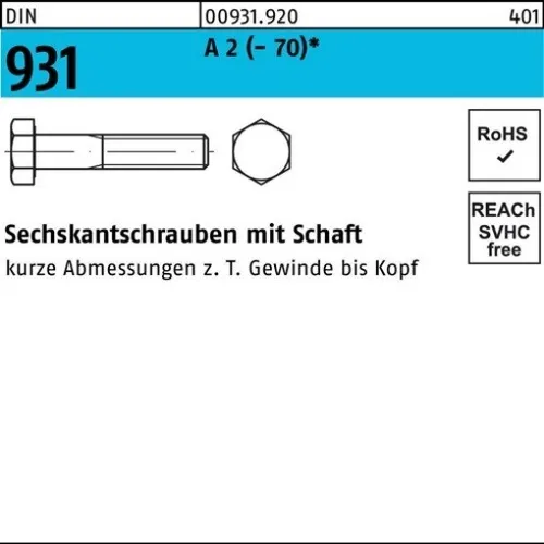 100er PACK(Stk) 000931920000060065 Sechskantschraube DIN 931 m.Schaft M 6 x 65