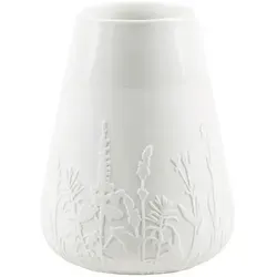 Kleine Porzellanvase Wiesendekor - Weiß - Vasen: Elegante Porzellanvase mit Wiesenblumenmotiv, ideal für frische Blumenarrangements und stilvolle Dekoration.