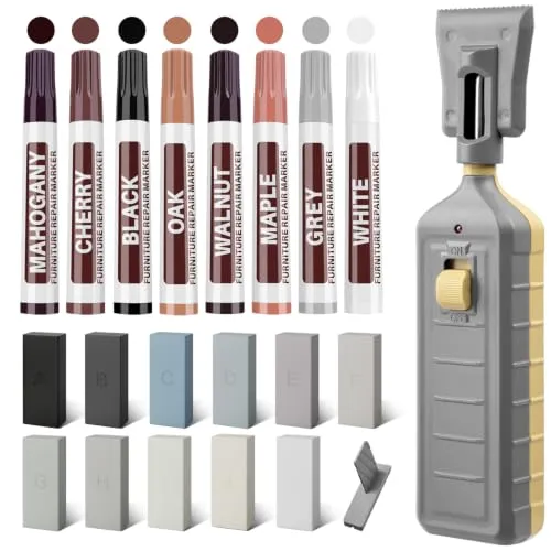 NYBQ Vinyl Reparaturset, 24 Stück Parkett Laminat Reparaturset Neuem Upgrade-Schmelzwerkzeug, 11 Farben Hartwachs für Holzkitt Vinylboden Holzböden Möbel Arbeitsplattet Reparatur set