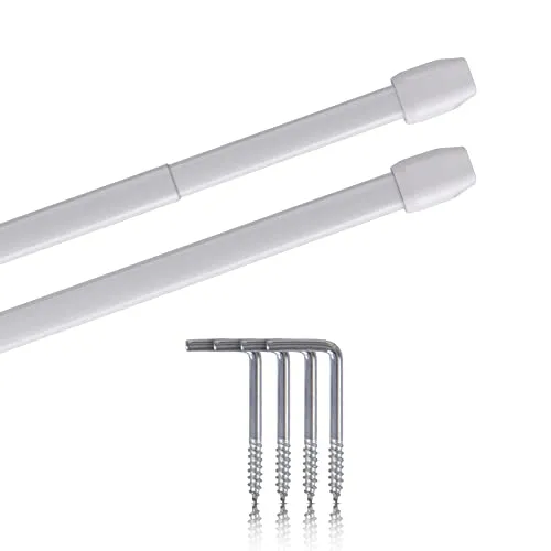 Vitragestangen 2er Pack ausziehbar, 2 Gardinenstangen mit Selbstklebehaken - Befestigung ohne Bohren - (Farbe: weiß, Größe: 60-90cm)
