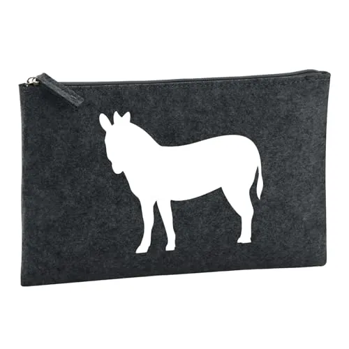 Huuraa Kulturbeutel Esel Silhouette Geschenk 1 Liter Filz Charcoal Kosmetiktasche Esel Geschenkidee