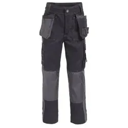 DASSY® Seattle Kids Arbeitshose, Schwarz/Zementgrau, Gr. 164 - Zweifarbige Arbeitshose mit Holstertaschen, ideal für kleine Handwerker. Robuste Nylon Cordura® Verstärkung und verstellbare Rückenelastik für optimalen Tragekomfort.
