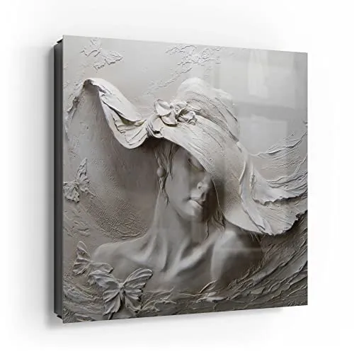 DEQORI Schlüsselkasten schwarz | 30x30 cm | Motiv Skulptur einer Lady | Glas & Metall Schlüssel-Box | Schlüsselschrank mit 50 Haken + 2 Magnete | Moderne Box magnetisch & beschreibbar