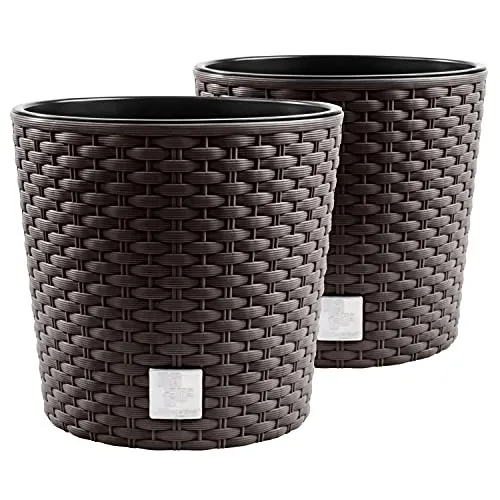 2X Blumentopf RATTO Rattan-Optik Kunststoff Topf Blumenkübel inkl. Einsatz Übertopf Umbra ⌀25cm