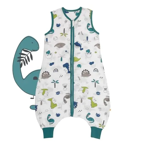 Schlummersack Baby Schlafsack mit Füßen Sommer 0.5 Tog | Dünn Bambus-Musselin Dino | Ungefüttert für Körpergröße 60-70cm | 60 cm